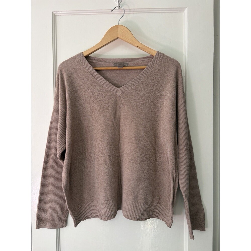 Barefoot Dreams CozyChic Ultra Lite Sweater V Neck Dusty Rose Taupe Womens L